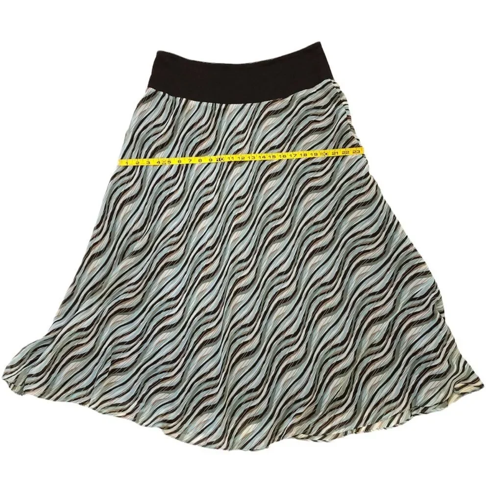 Jones New York Women’s Drop Waist Aqua Brown White & Gold Silk Maxi Skirt Size L